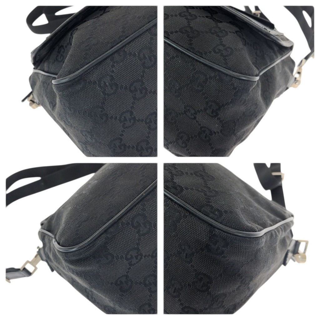 Gucci Black Silver GG Canvas Leather Shoulder Bag — view 3
