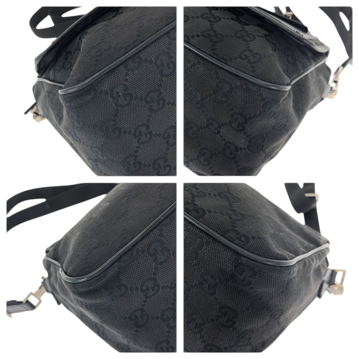 Gucci Black Silver GG Canvas Leather Shoulder Bag — view 3