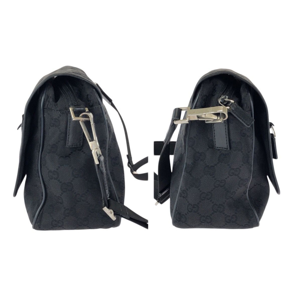 Gucci Black Silver GG Canvas Leather Shoulder Bag — view 8