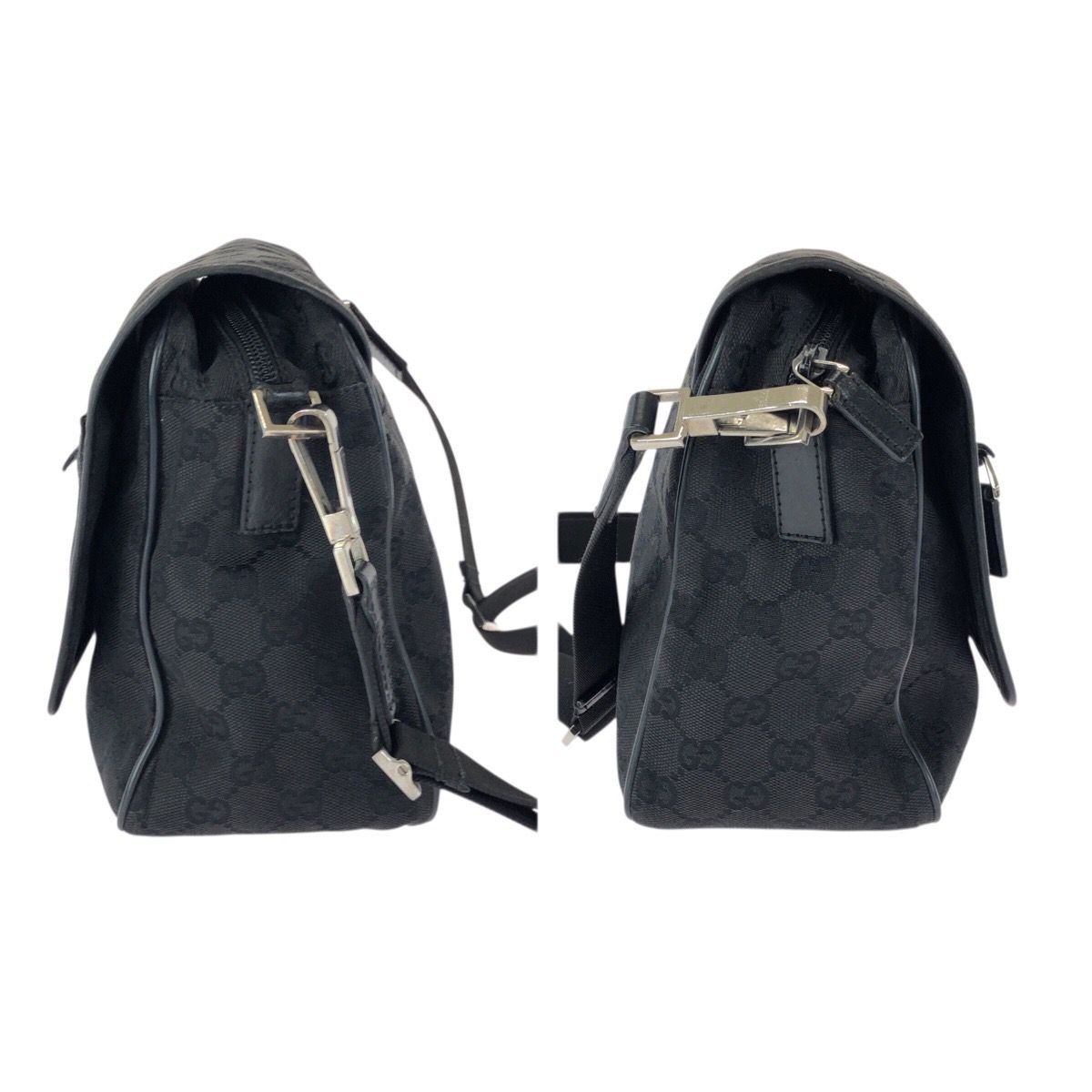 Gucci Black Silver GG Canvas Leather Shoulder Bag — view 8