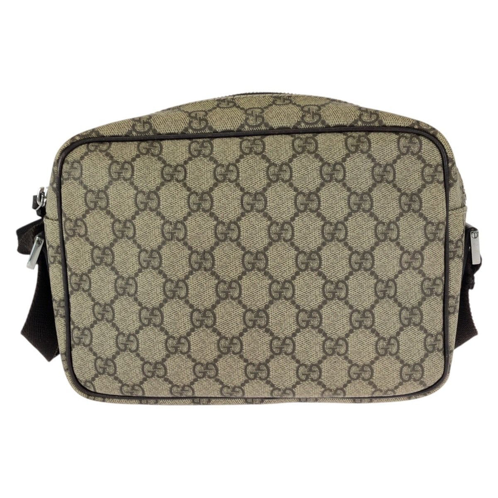 Gucci Beige Dark Brown Silver GG Supreme Canvas Leather Shoulder Bag — view 2