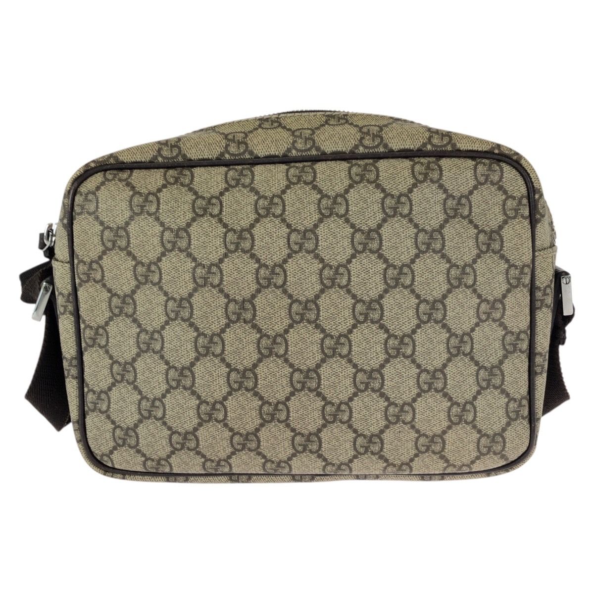 Gucci Beige Dark Brown Silver GG Supreme Canvas Leather Shoulder Bag — view 2
