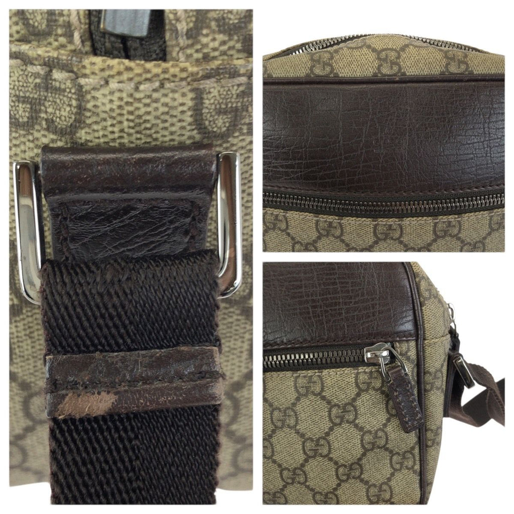 Gucci Beige Dark Brown Silver GG Supreme Canvas Leather Shoulder Bag — view 5