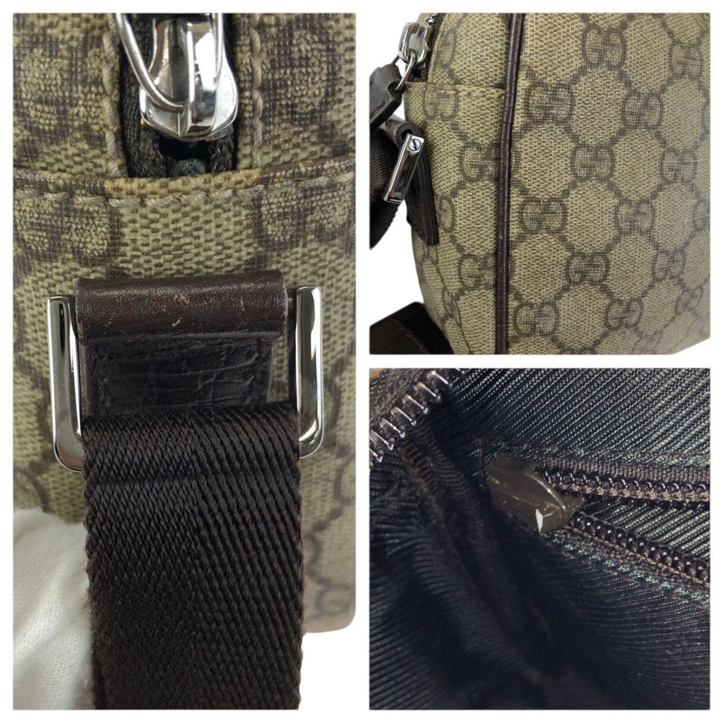 Gucci Beige Dark Brown Silver GG Supreme Canvas Leather Shoulder Bag — view 6