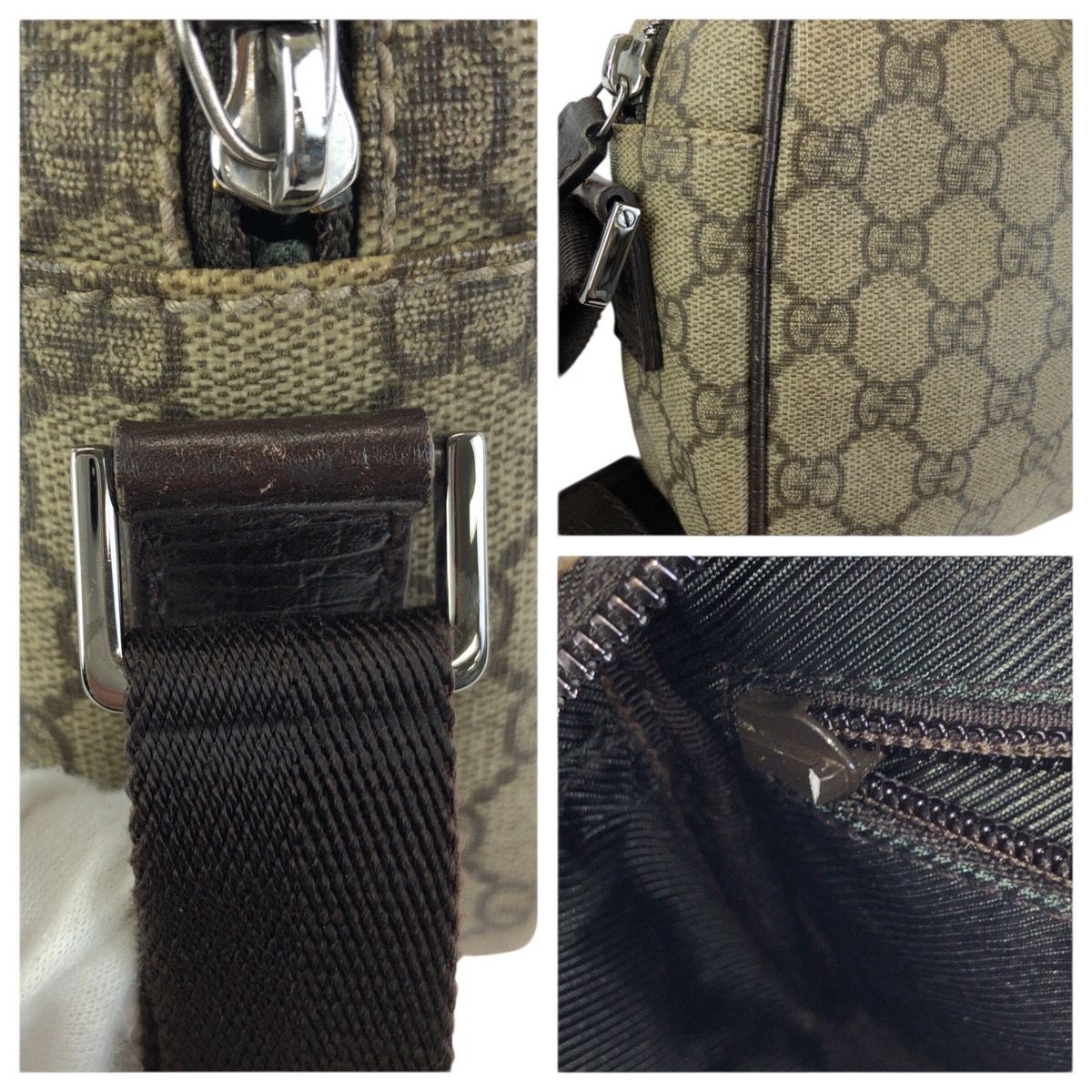Gucci Beige Dark Brown Silver GG Supreme Canvas Leather Shoulder Bag — view 6