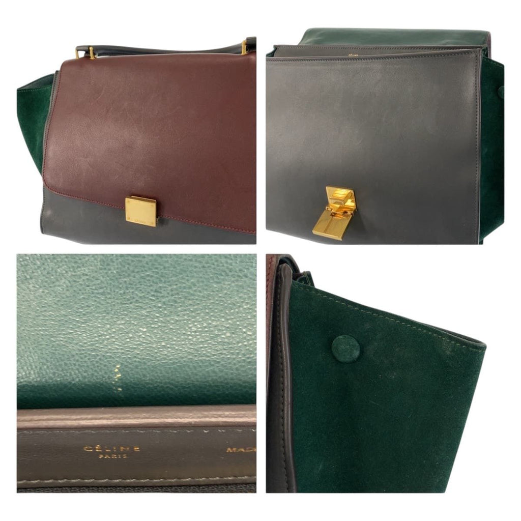 Celine Trapeze Burgundy Gray Green Leather 2-Way Shoulder Bag — view 6