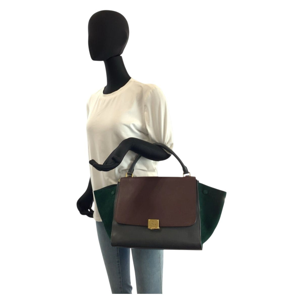 Celine Trapeze Burgundy Gray Green Leather 2-Way Shoulder Bag — view 7