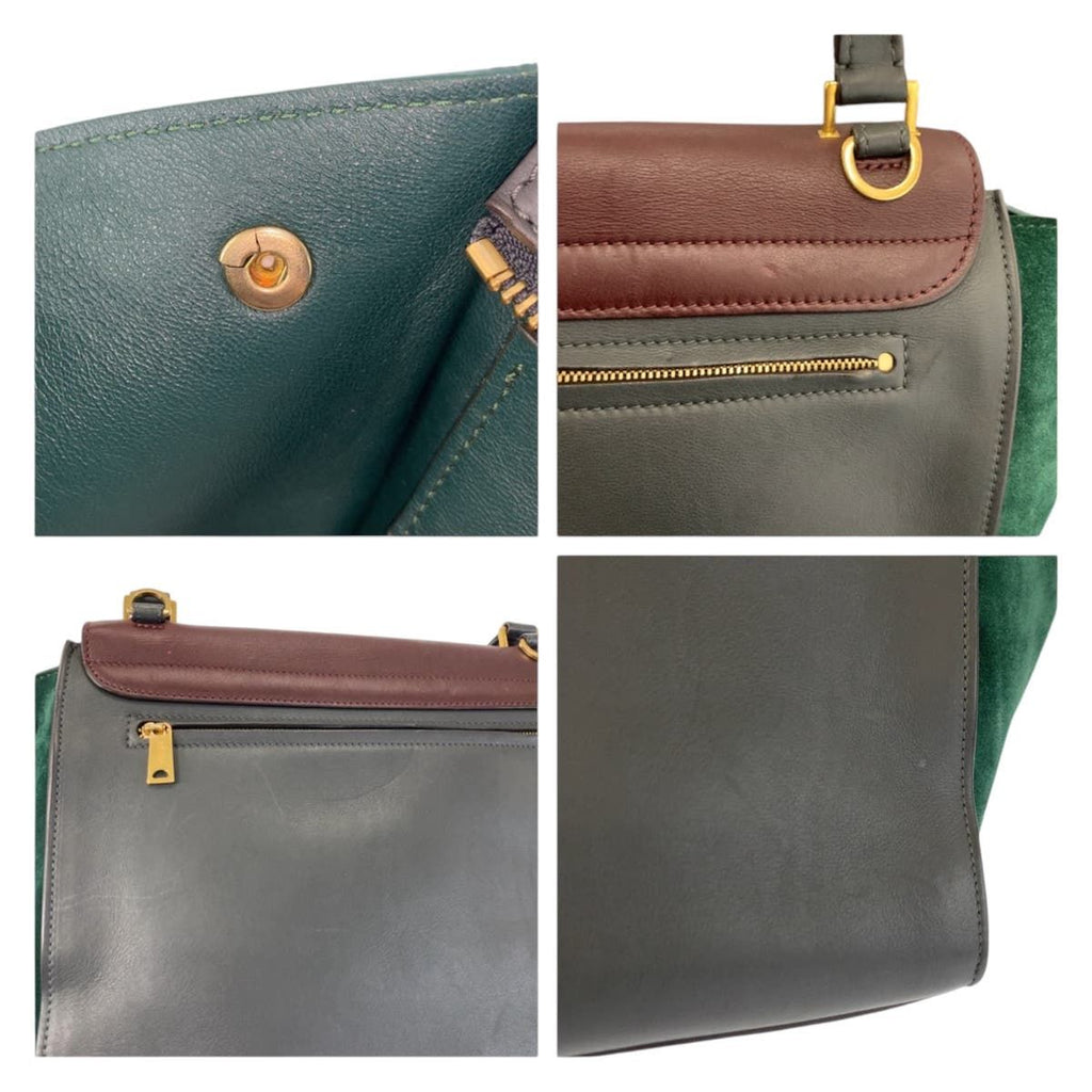 Celine Trapeze Burgundy Gray Green Leather 2-Way Shoulder Bag — view 5
