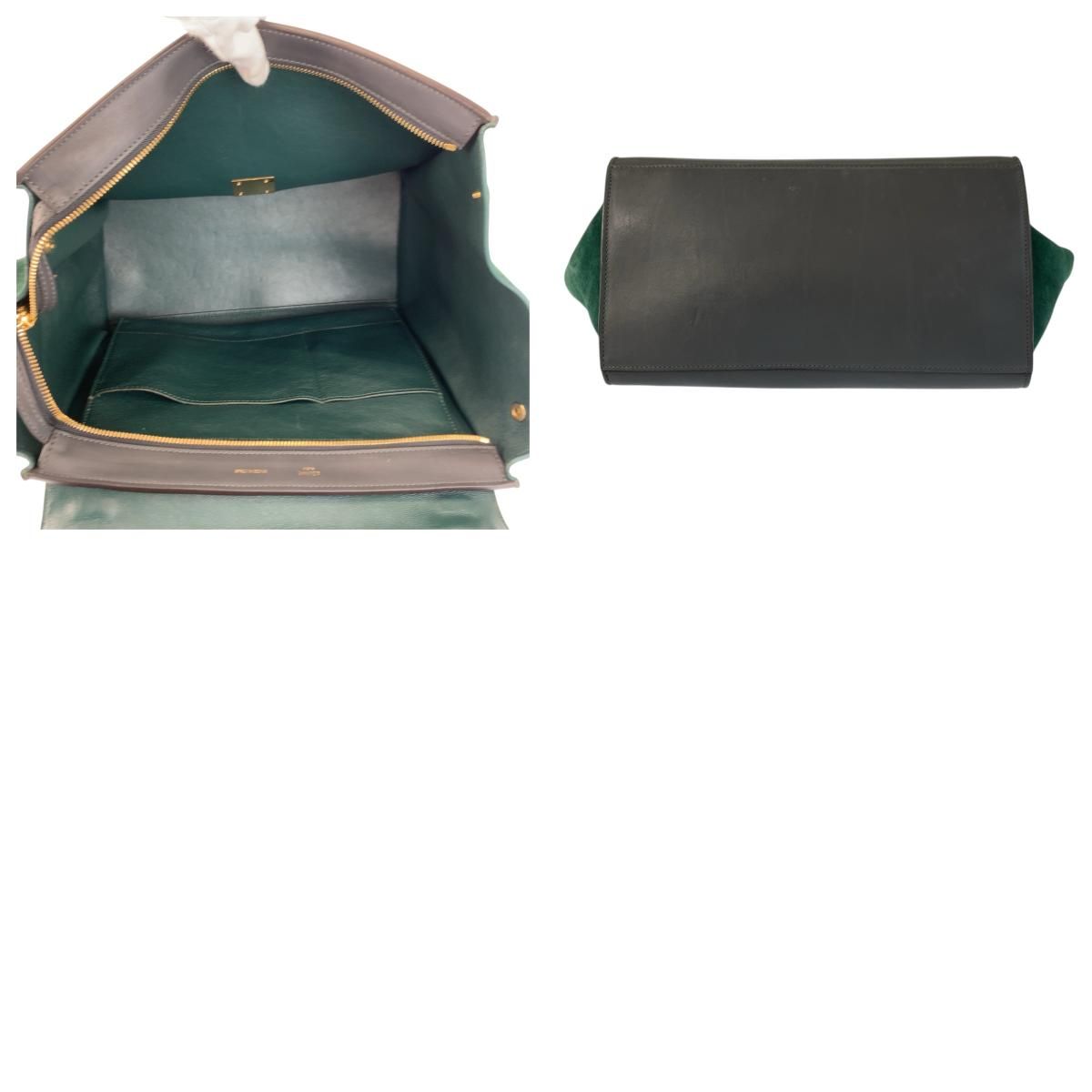 Celine Trapeze Burgundy Gray Green Leather 2-Way Shoulder Bag — view 9
