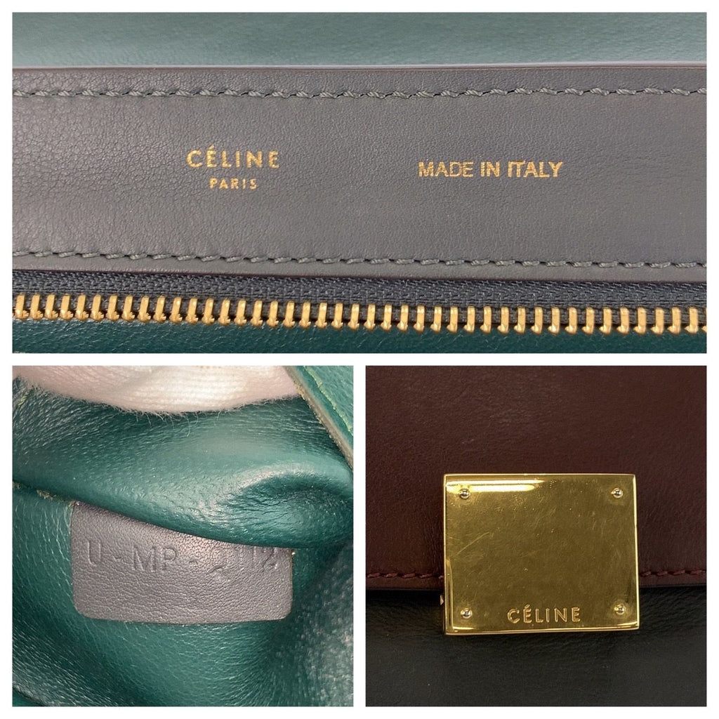 Celine Trapeze Burgundy Gray Green Leather 2-Way Shoulder Bag — view 3