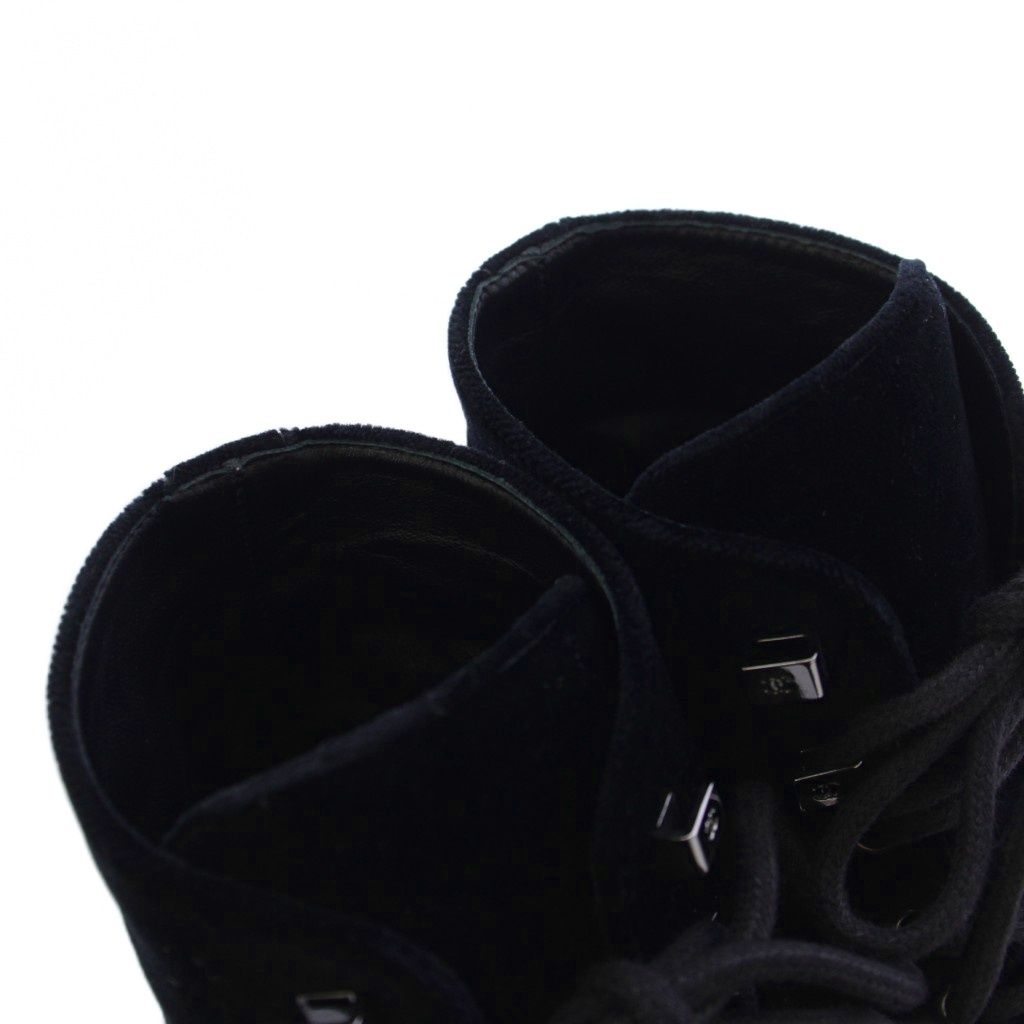 Chanel Lace Up Combat Boots Velvet CC Logo 37C Black — view 5