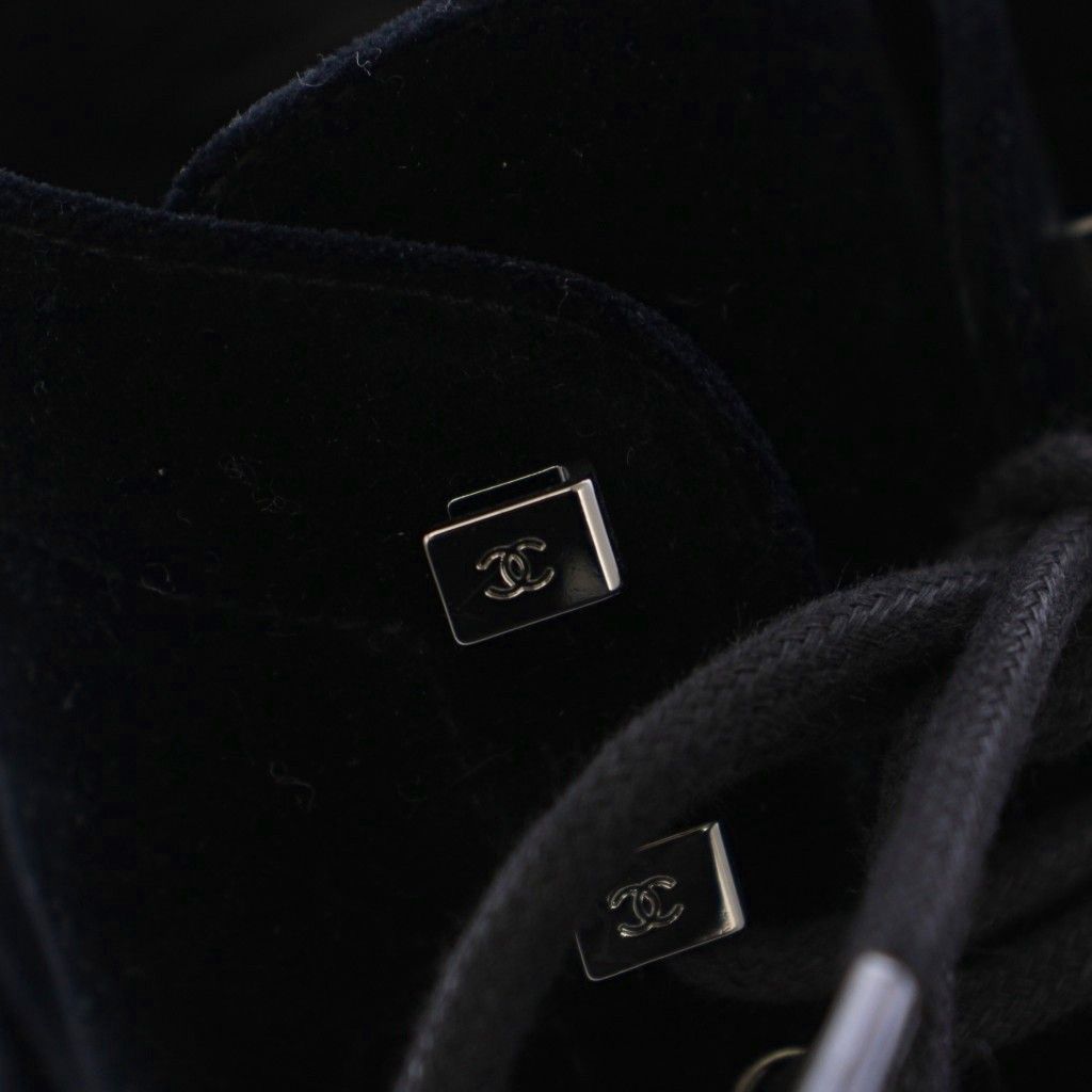 Chanel Lace Up Combat Boots Velvet CC Logo 37C Black — view 6