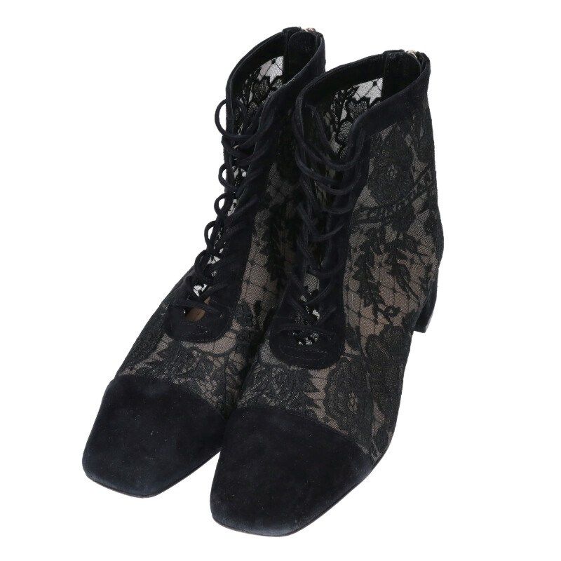 Dior Naughtily-d Flower Lace Short Boots 37.5 Black — view 5