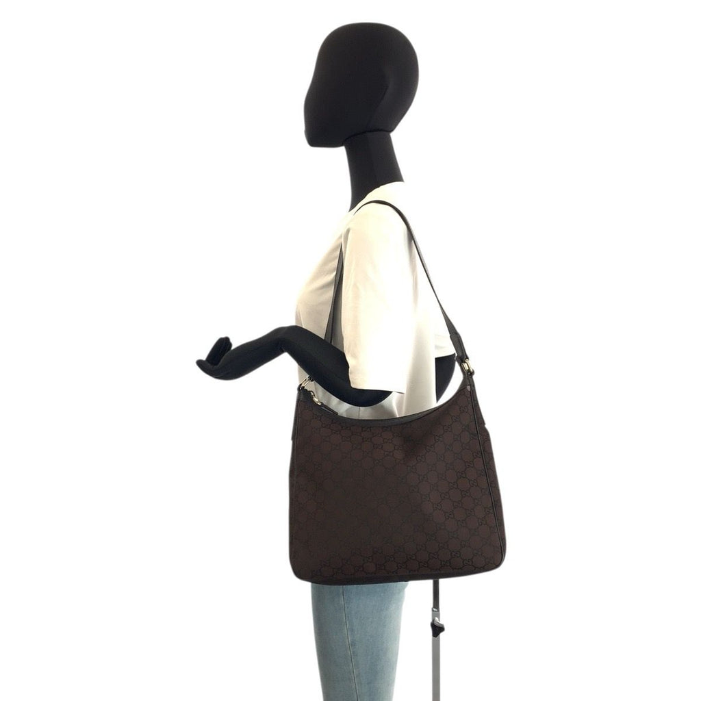 Gucci GG Pattern Brown Gold Nylon Shoulder Bag — view 7