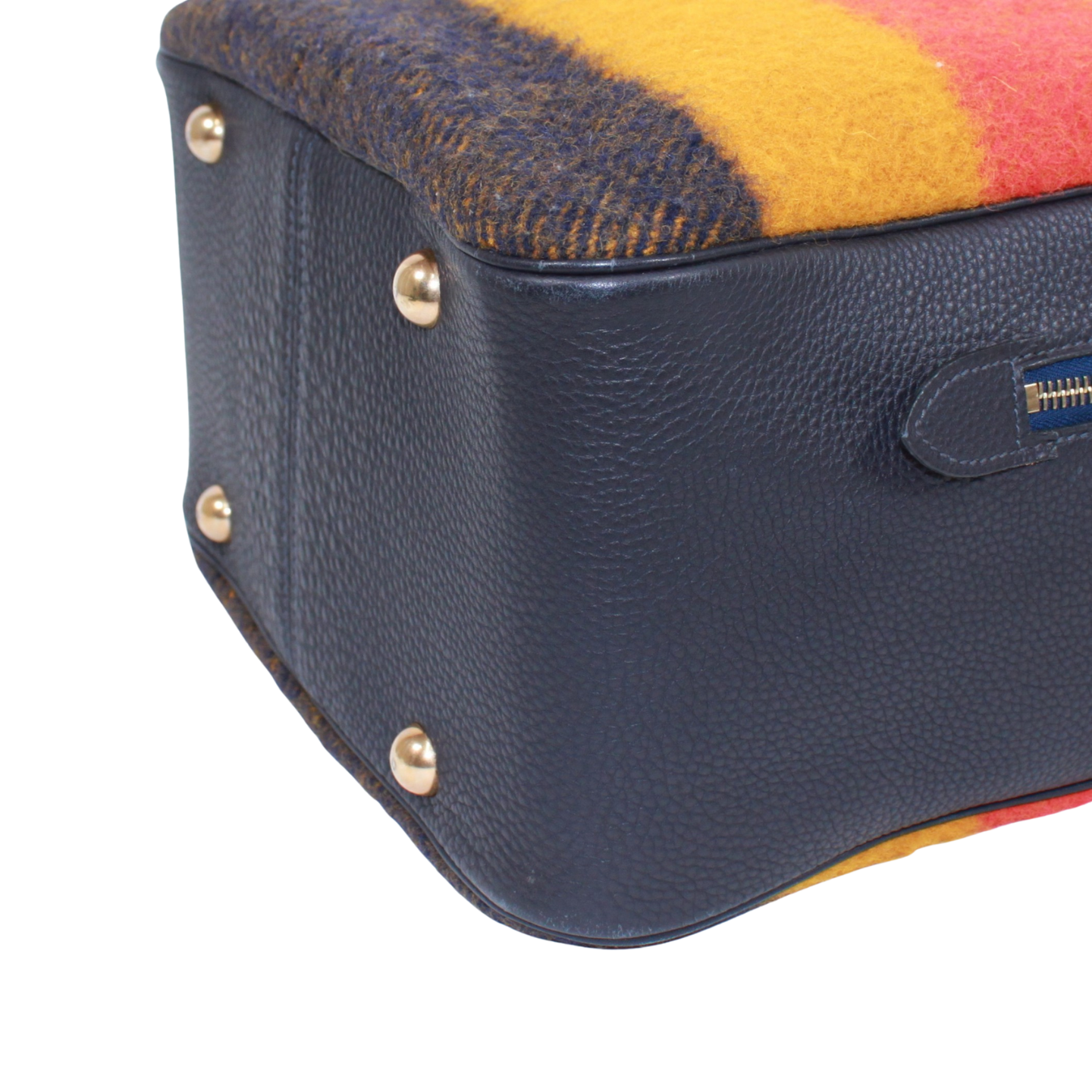 Hermes Victoria Leather Wool Yellow Orange Navy Shoulder Bag Gold — view 5