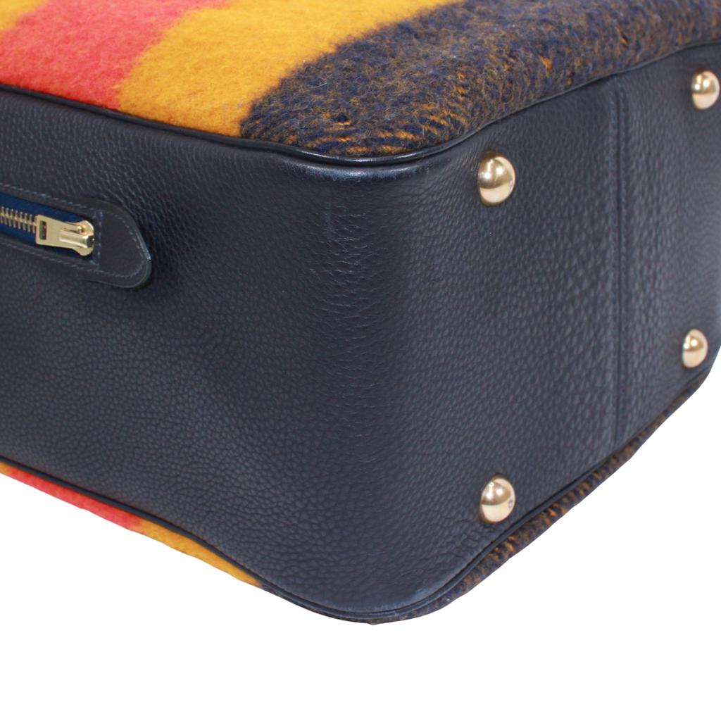 Hermes Victoria Leather Wool Yellow Orange Navy Shoulder Bag Gold — view 6