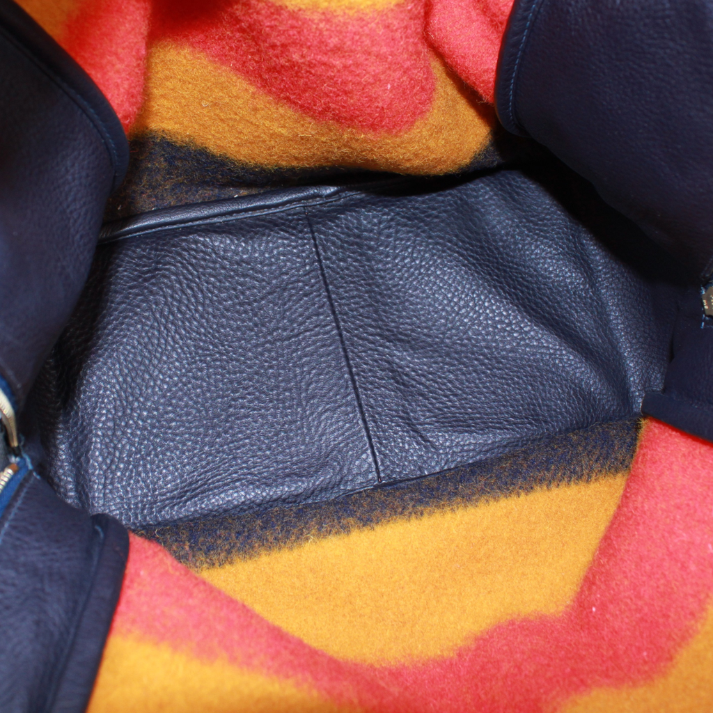 Hermes Victoria Leather Wool Yellow Orange Navy Shoulder Bag Gold — view 9