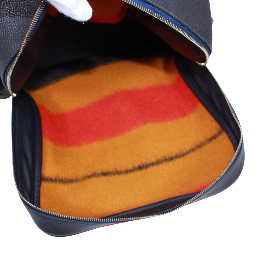Hermes Victoria Leather Wool Yellow Orange Navy Shoulder Bag Gold — view 8