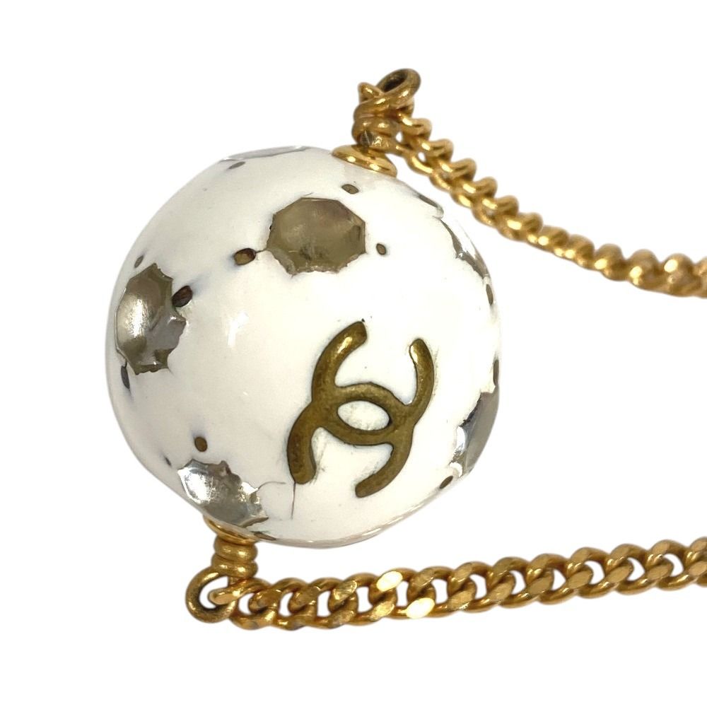 Chanel Necklace Soccer Ball Logo CC Metal White — view 7