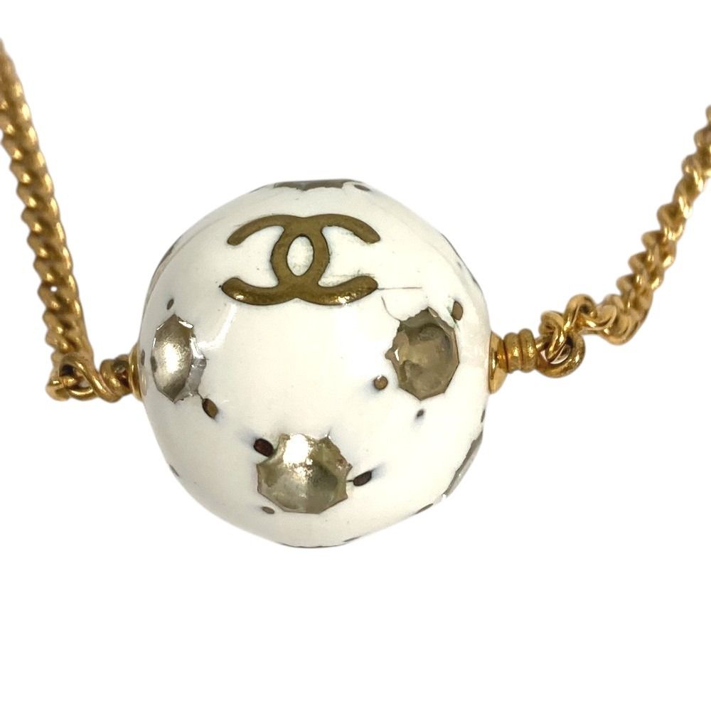 Chanel Necklace Soccer Ball Logo CC Metal White — view 4