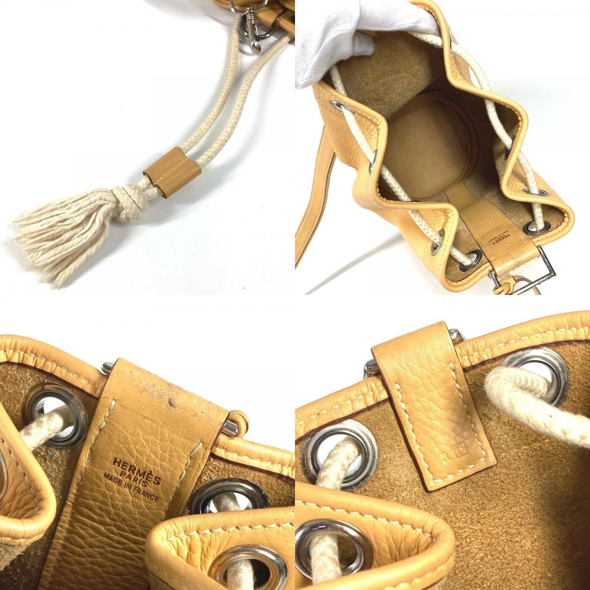 Hermes Shoulder Bag Lunch Taurillon Clemence Yellow Beige — view 8