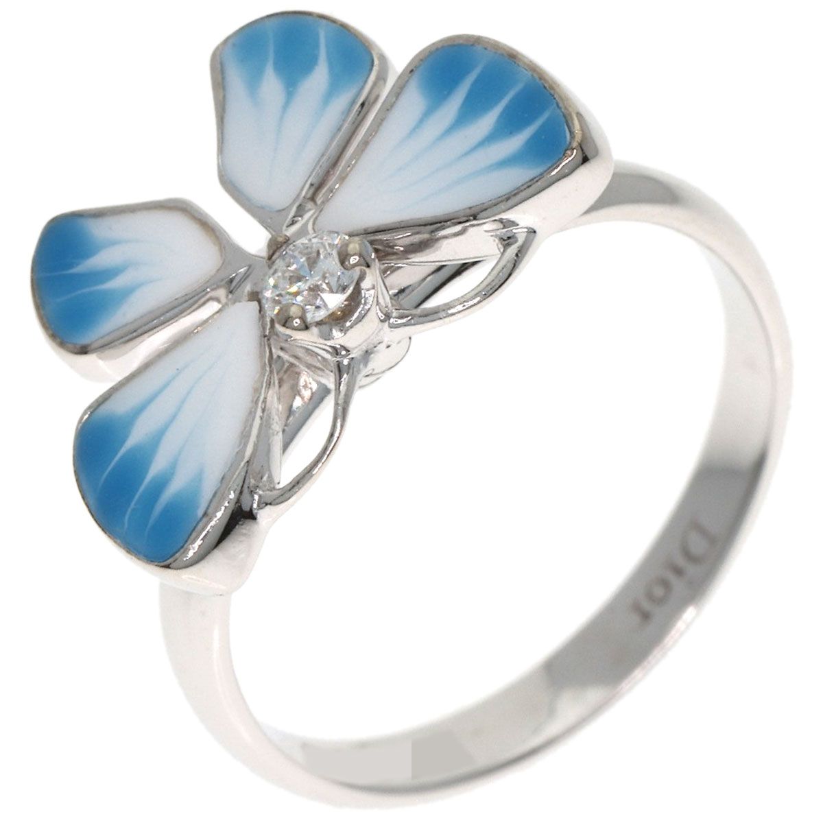 Dior Butterfly Motif Diamond Pinky Ring 18k White Gold — view 2