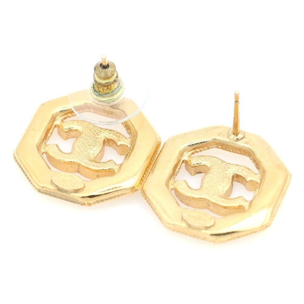 Chanel CC Logo Octagon Strass Rhinestone Earrings Gold — view 2