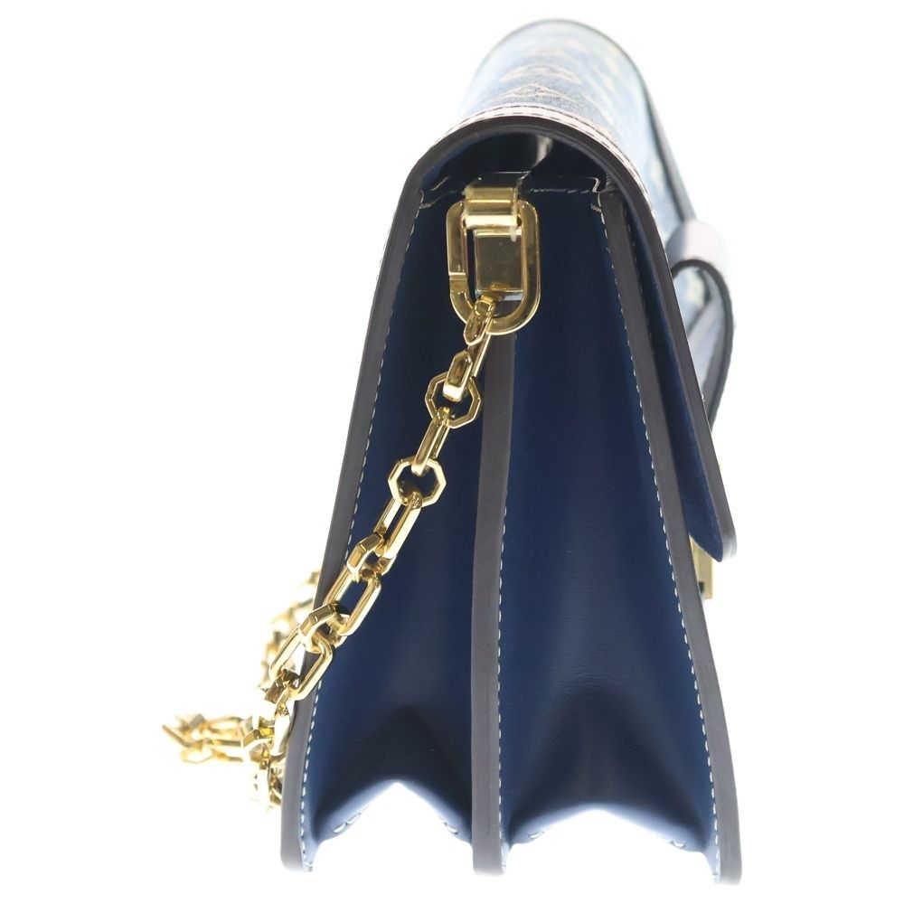 Louis Vuitton Monogram Jacquard Denim Dauphine MM Shoulder Bag Navy Leather Gold — view 3