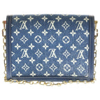 Louis Vuitton Monogram Jacquard Denim Dauphine MM Shoulder Bag Navy Leather Gold — view 2