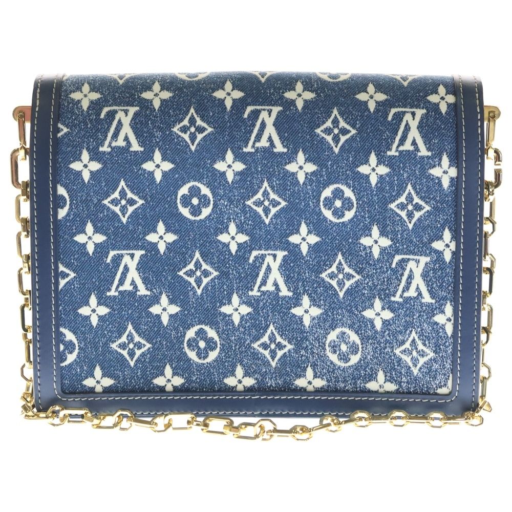 Louis Vuitton Monogram Jacquard Denim Dauphine MM Shoulder Bag Navy Leather Gold — view 2