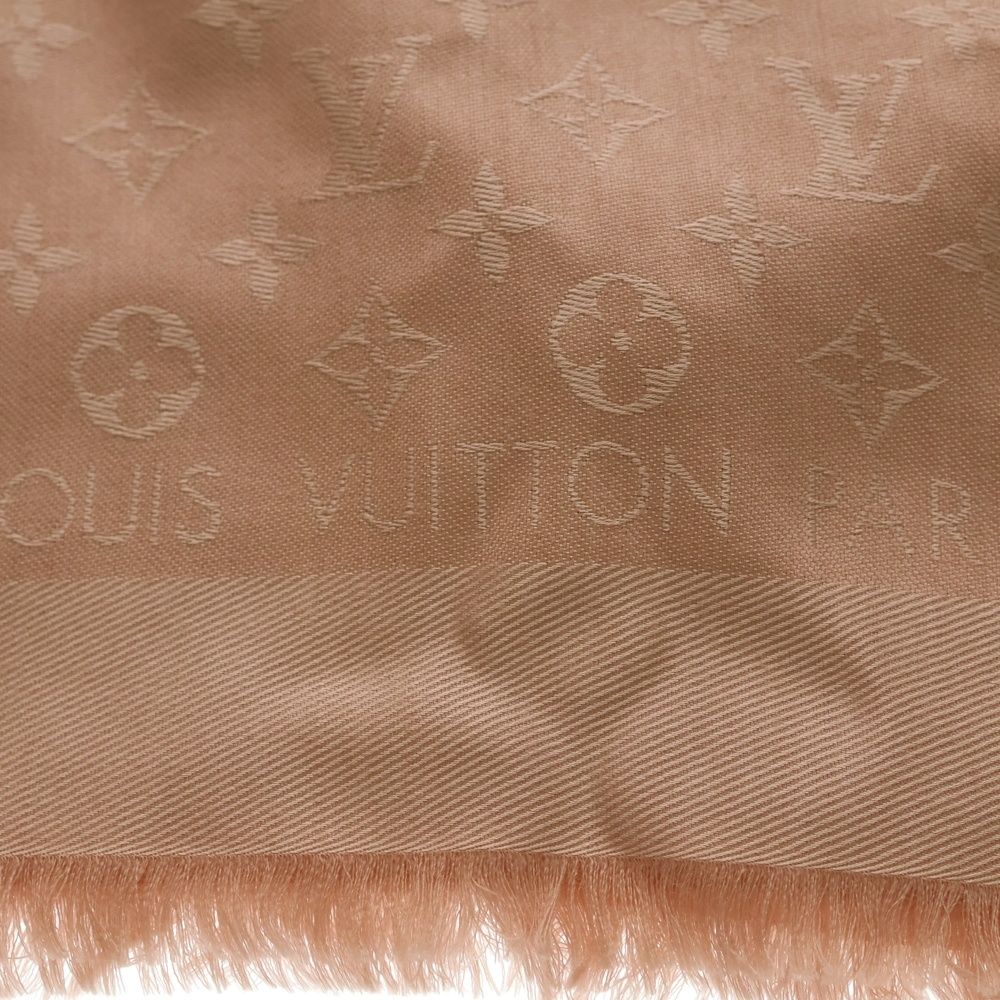 Louis Vuitton Monogram Shawl Scarf Pink Beige Silk Wool — view 3
