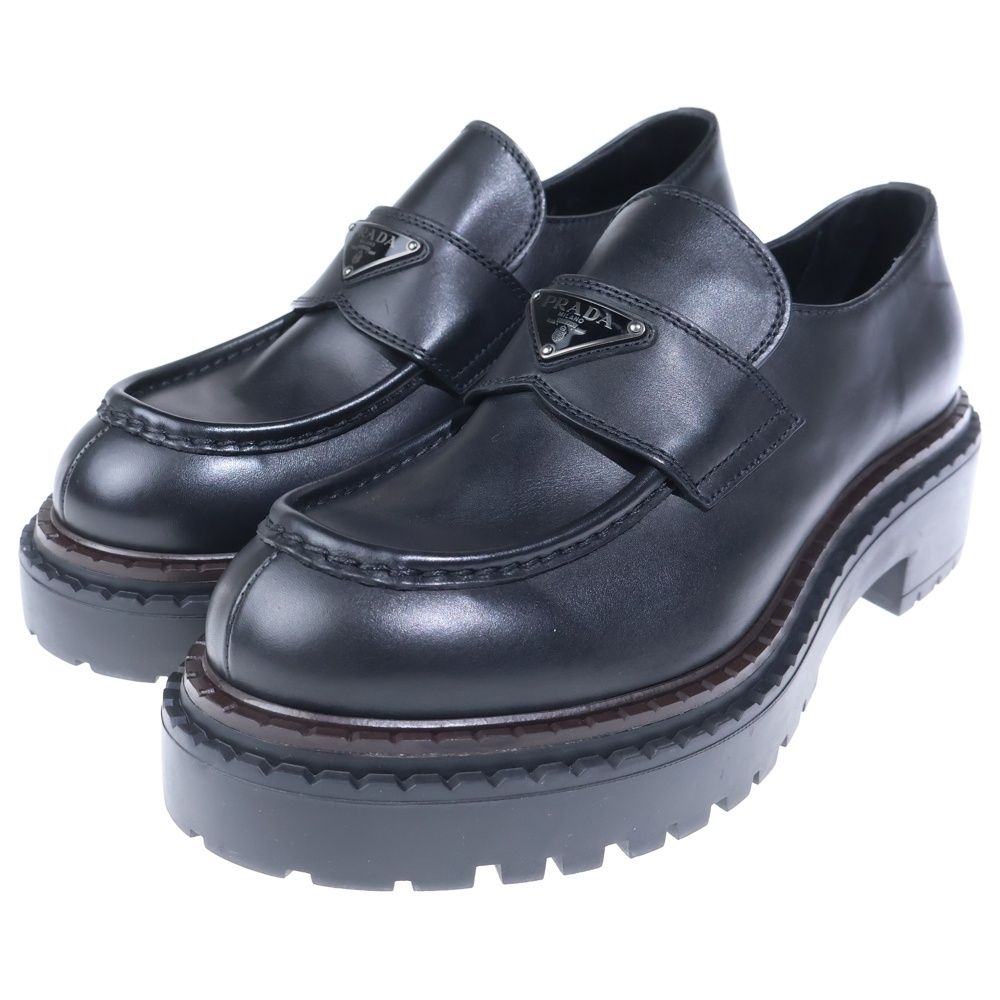 Prada Triangle Logo Oxford Leather Loafers Black — view 2