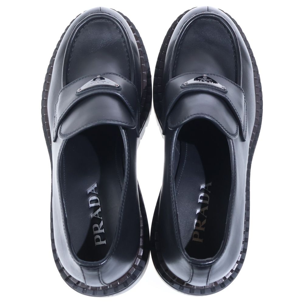 Prada Triangle Logo Oxford Leather Loafers Black — view 4