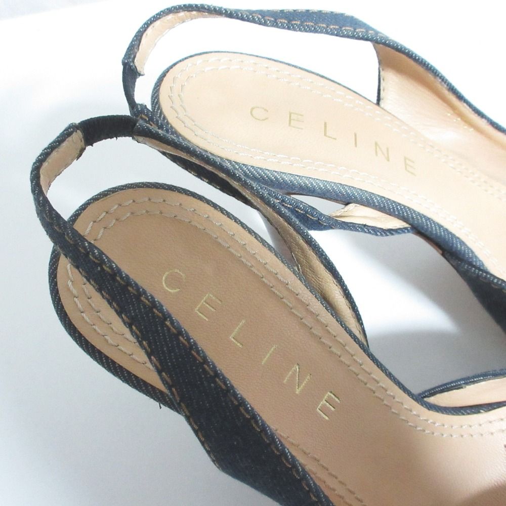 Celine Denim Ribbon Back Strap Sandals 37.5 Indigo — view 7