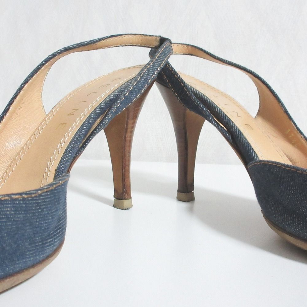 Celine Denim Ribbon Back Strap Sandals 37.5 Indigo — view 5