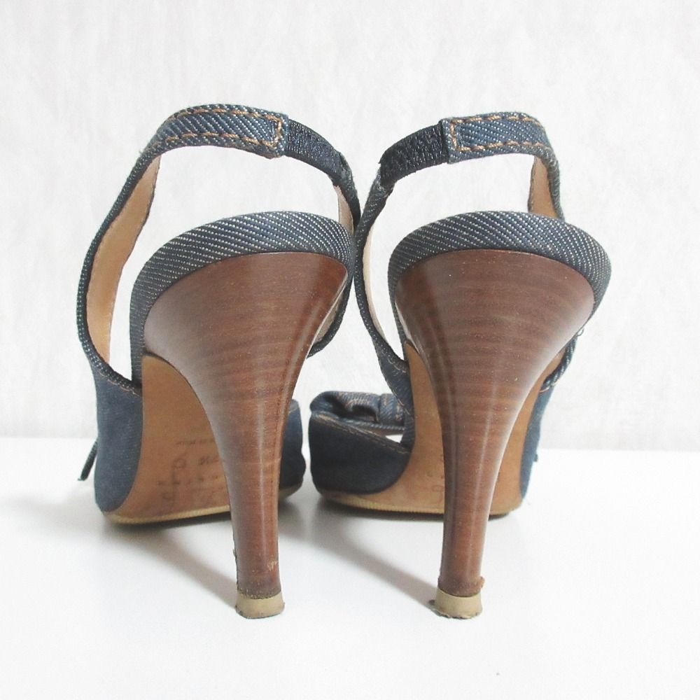 Celine Denim Ribbon Back Strap Sandals 37.5 Indigo — view 4