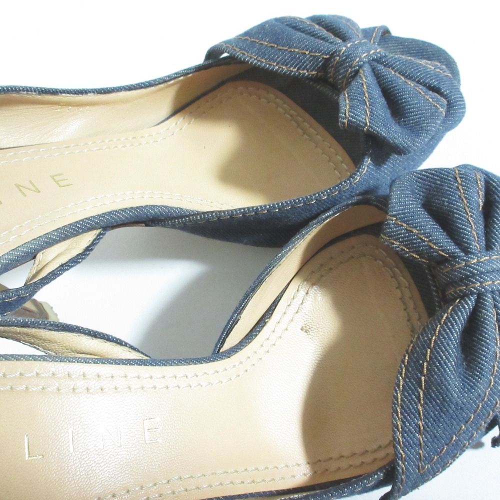Celine Denim Ribbon Back Strap Sandals 37.5 Indigo — view 6