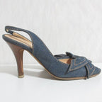 Celine Denim Ribbon Back Strap Sandals 37.5 Indigo — view 3