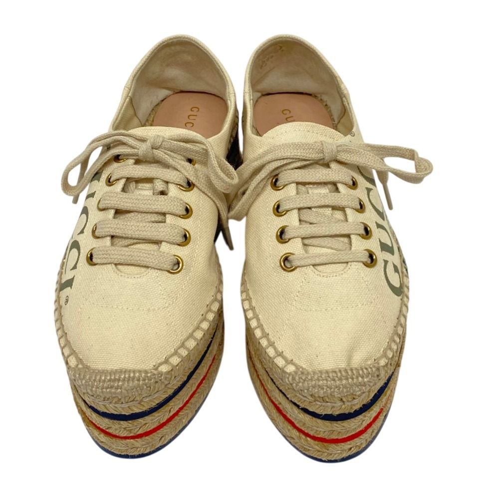 Gucci Logo Webline Espadrilles Shoes 34.5 Light Beige — view 2