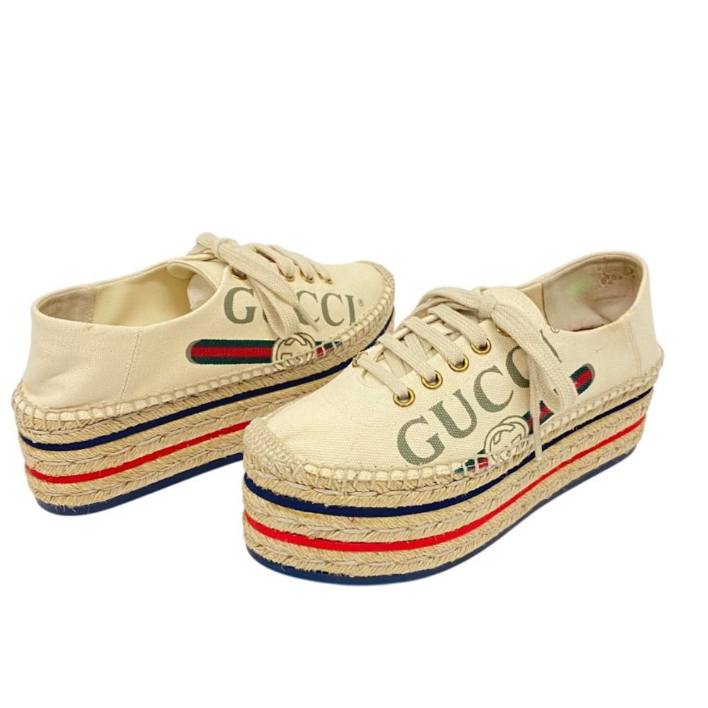 Gucci Logo Webline Espadrilles Shoes 34.5 Light Beige — view 4
