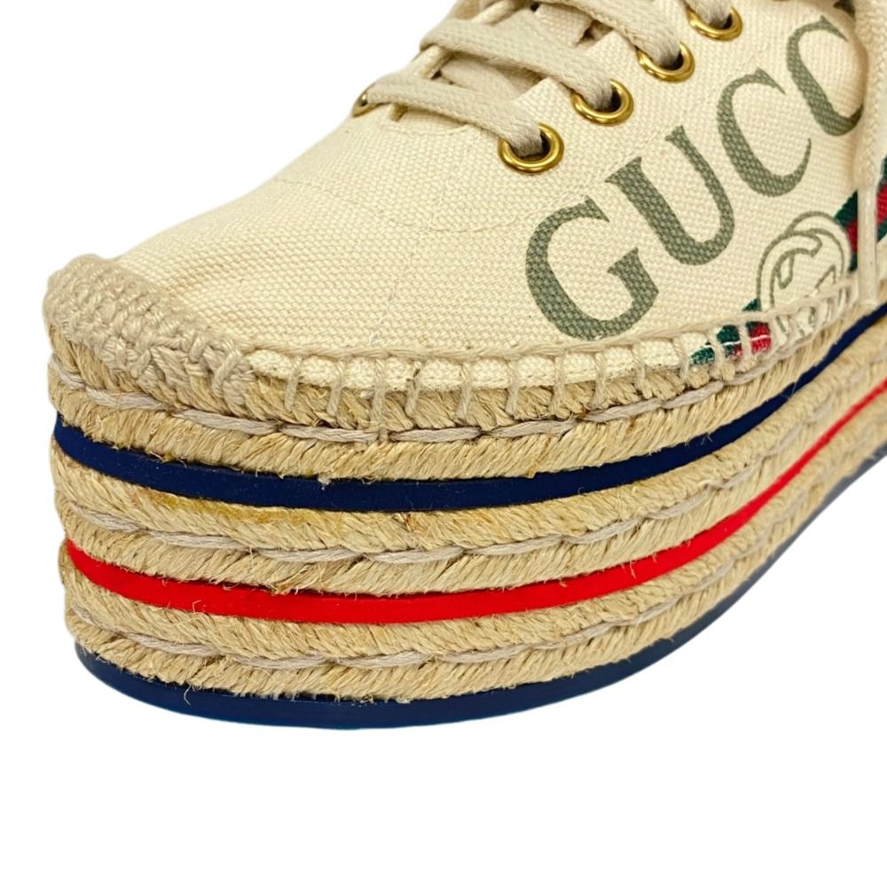 Gucci Logo Webline Espadrilles Shoes 34.5 Light Beige — view 5
