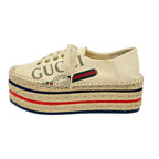 Gucci Logo Webline Espadrilles Shoes 34.5 Light Beige — view 3