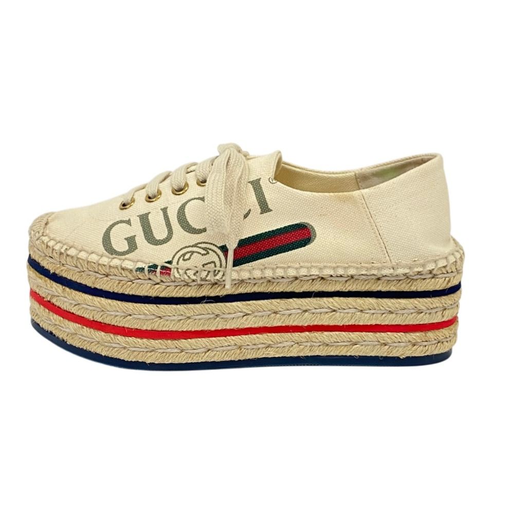Gucci Logo Webline Espadrilles Shoes 34.5 Light Beige — view 3