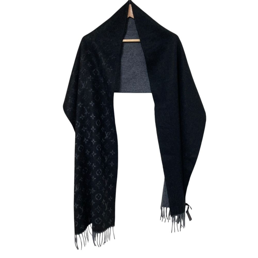 Louis Vuitton Echarpe Monogram Gradient Fringe Scarf Black Gray — view 3