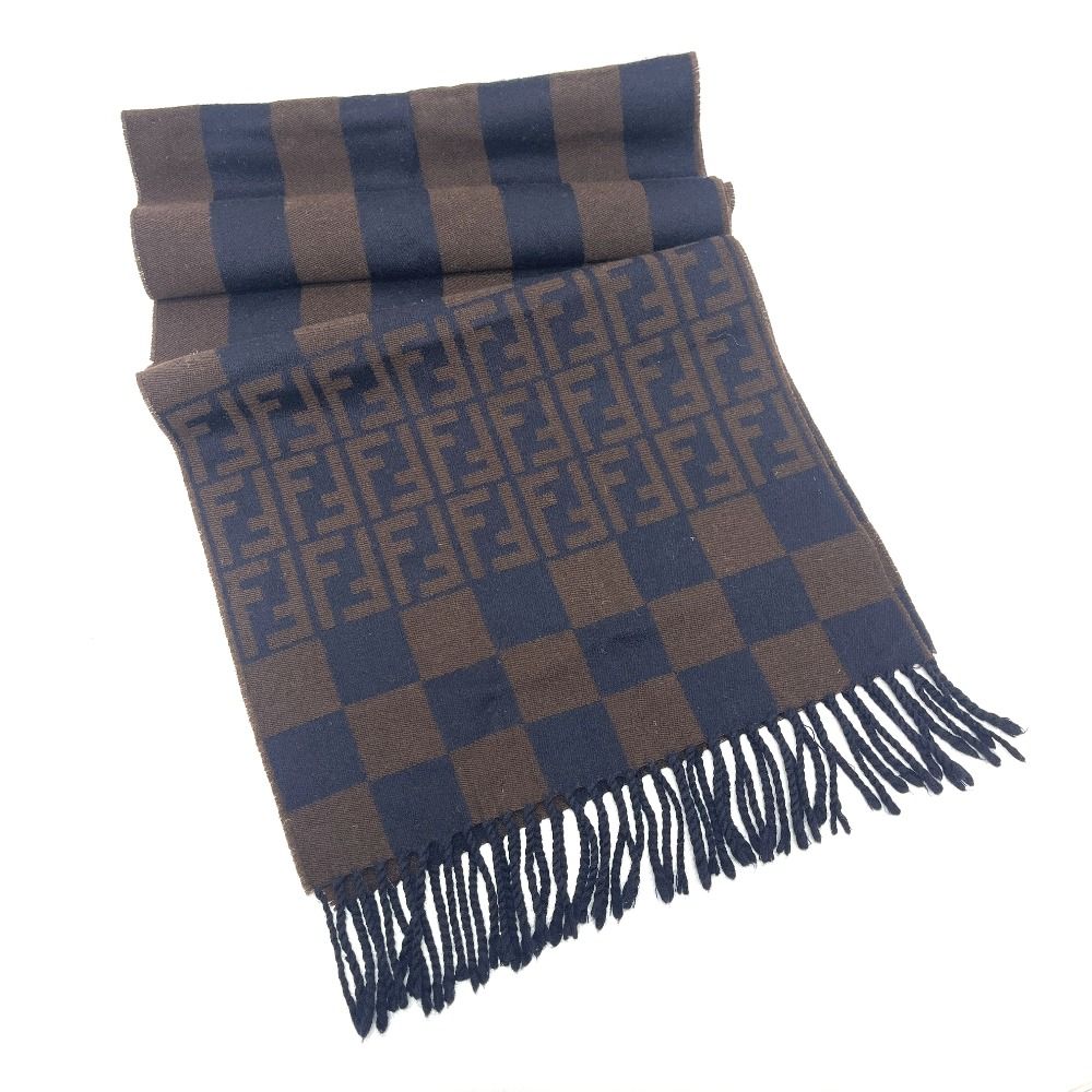 Fendi Scarf Zucca Pattern Pecan Wool Navy — view 3