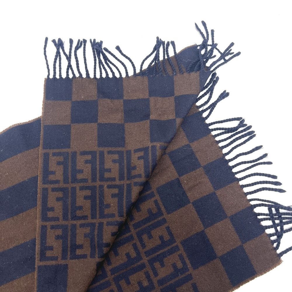 Fendi Scarf Zucca Pattern Pecan Wool Navy — view 2
