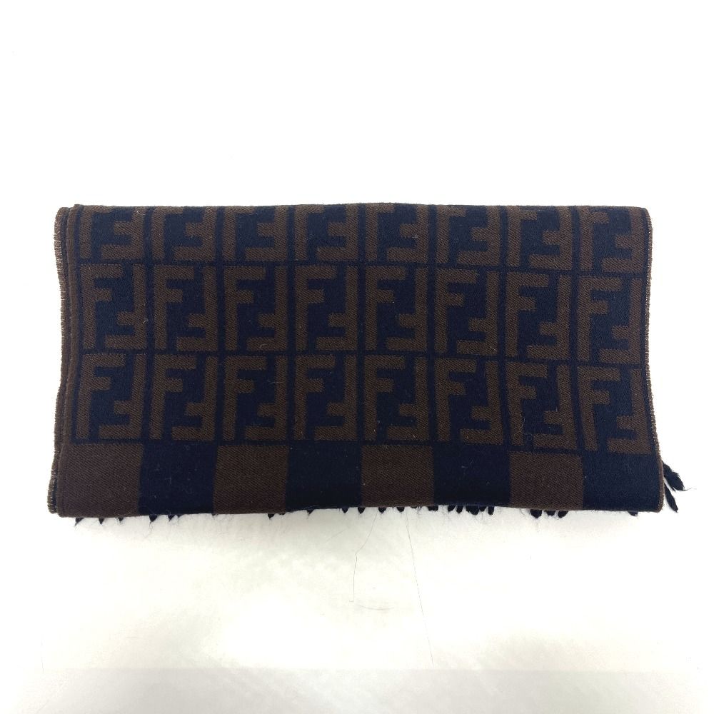 Fendi Scarf Zucca Pattern Pecan Wool Navy — view 5