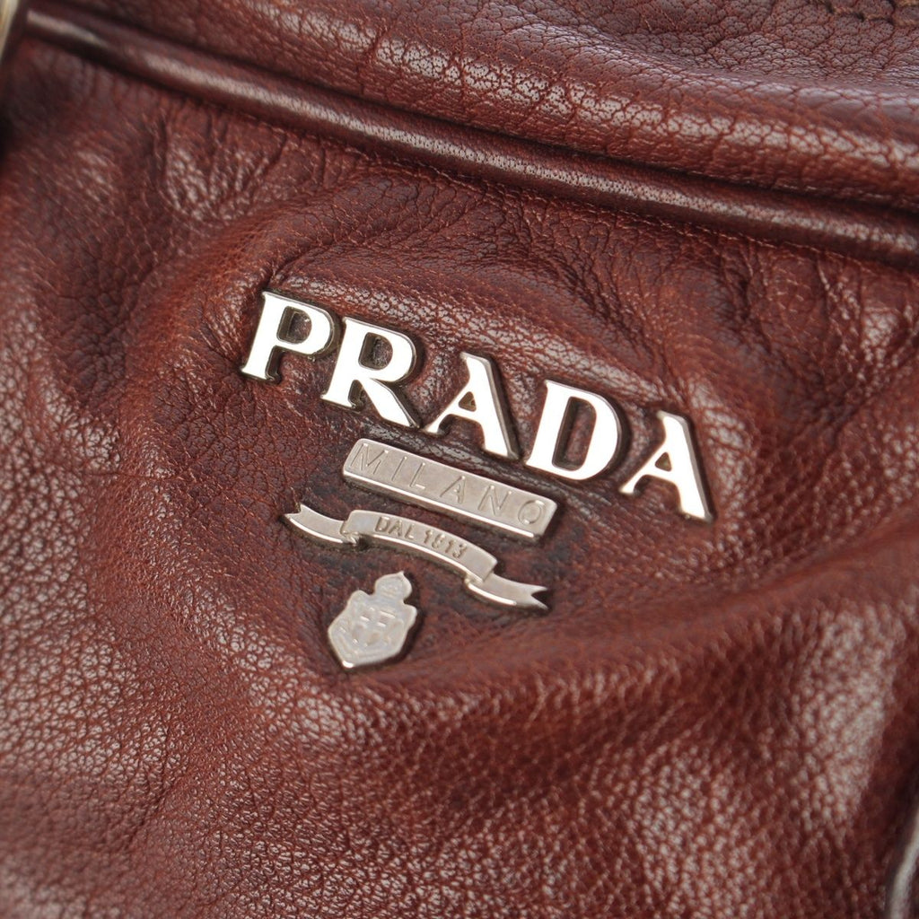 Prada Washed Leather Mini Boston Bag Brown — view 7