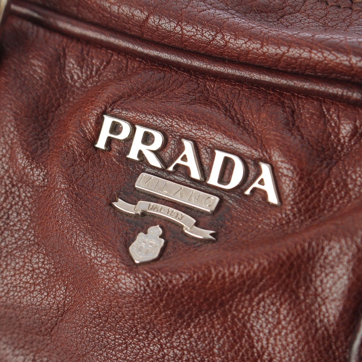 Prada Washed Leather Mini Boston Bag Brown — view 7