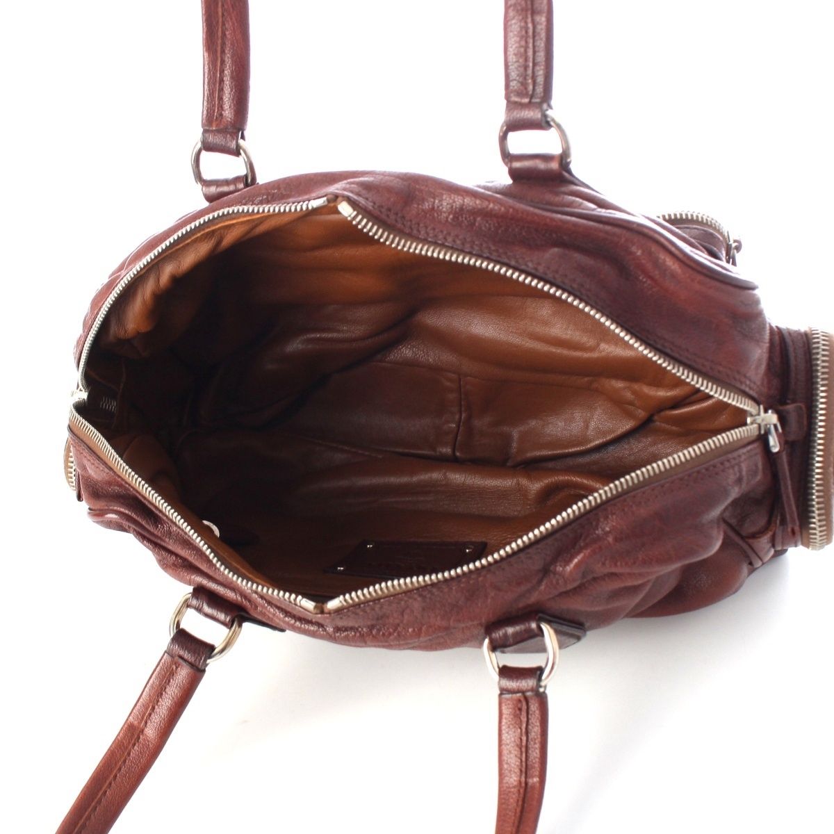 Prada Washed Leather Mini Boston Bag Brown — view 6